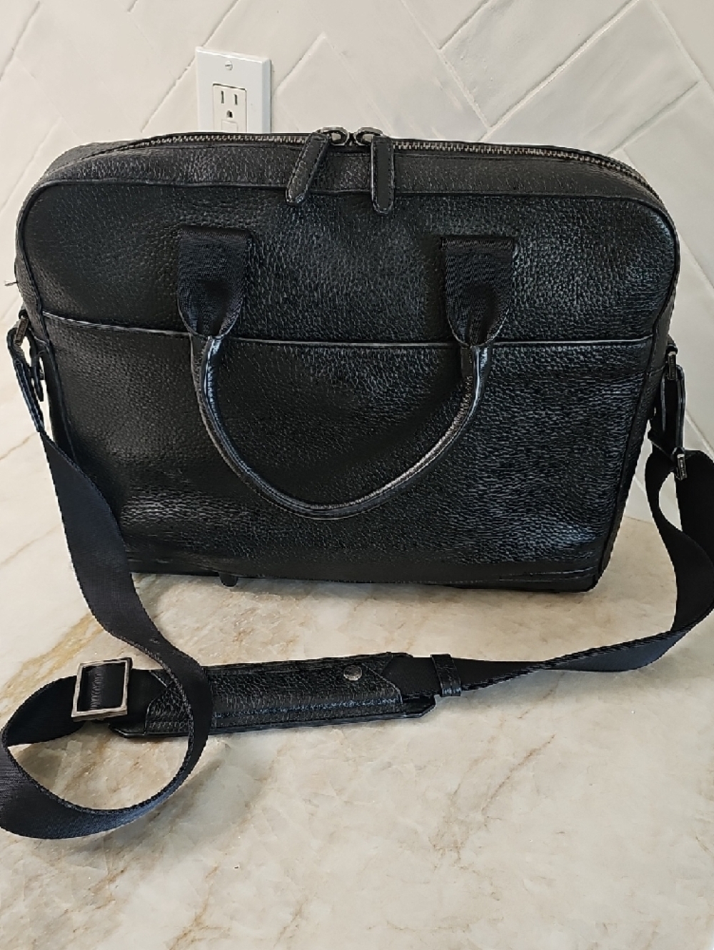 Cole Haan Black Pebble Leather Laptop Crossbody